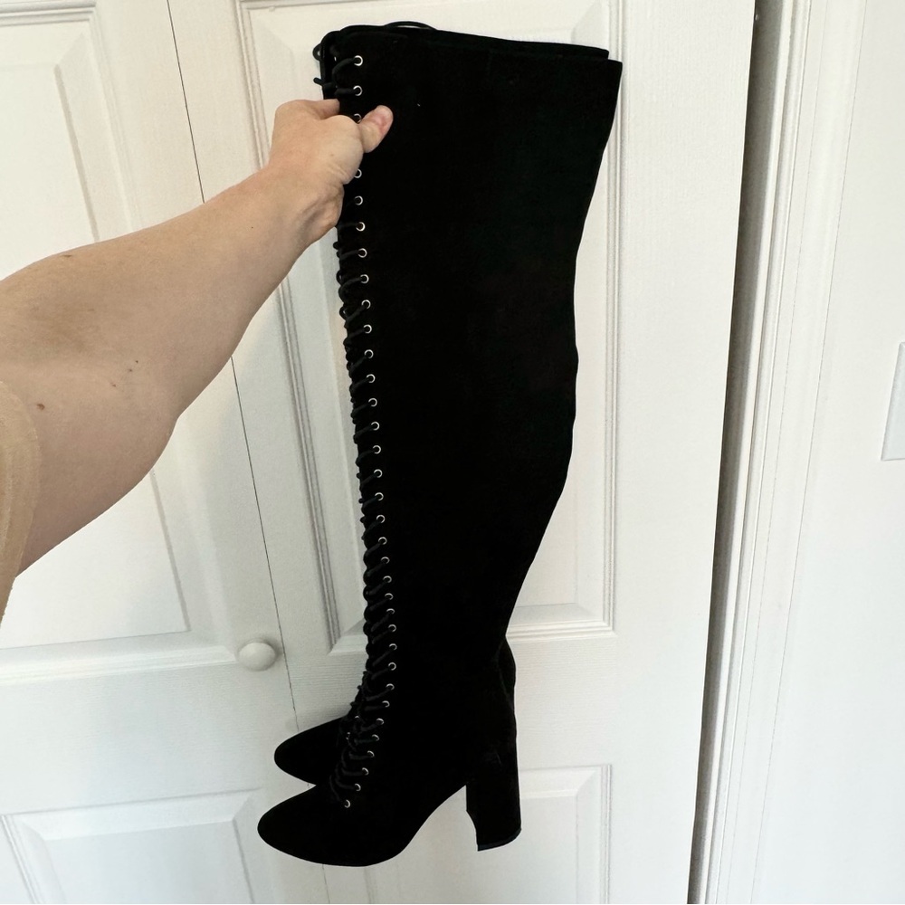Forever 21 over the knee lace up heeled boots Sz 9 - Picture 3 of 10